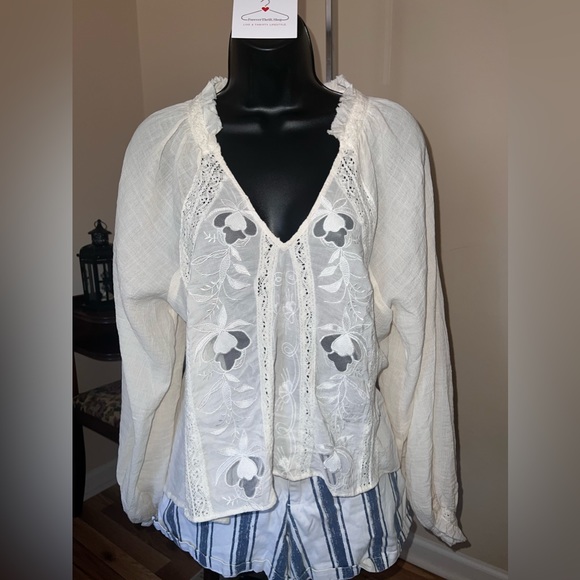Free People Sivan Embroidered Blouse ivory NWT - Picture 9 of 9